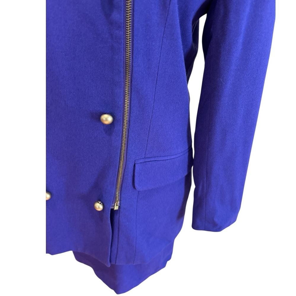 80s THE LIMITED WOOL PURPLE LONG JACKET ZIP MOTO FRONT & PENCIL MINI SKIRT SZ 8 - Picture 6 of 8